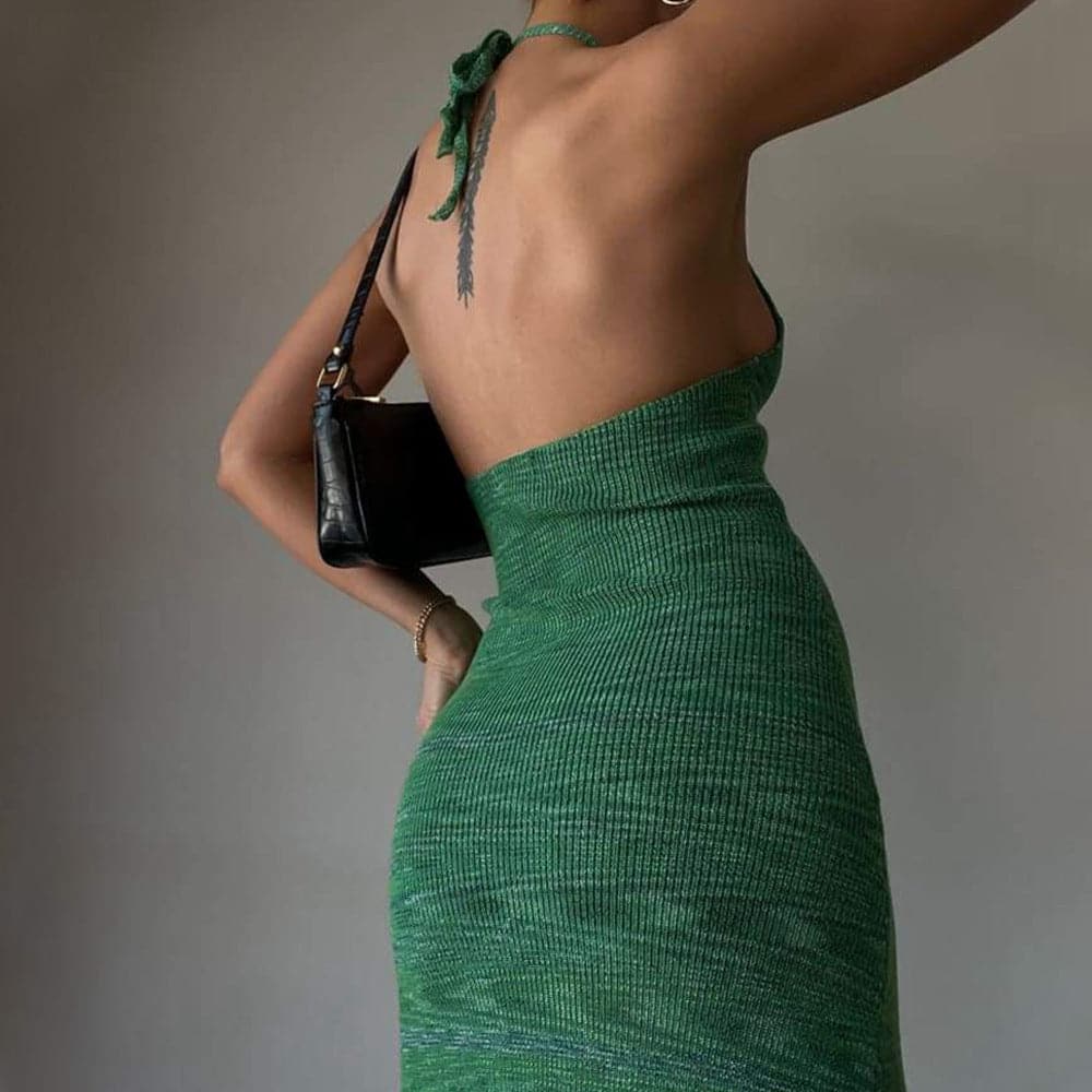 Halter VNeck Knitted Women's Midi Dress