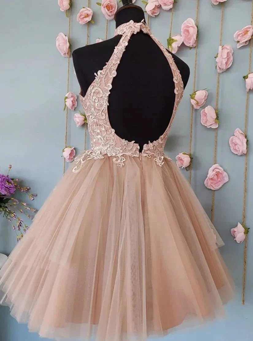 Cute Open Back Tulle Lace Short Prom Dresses Homecoming Dresses (ZD11448)