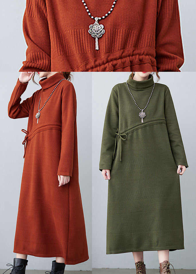 Handmade Green Turtle Neck Thick Knit Dress Winter