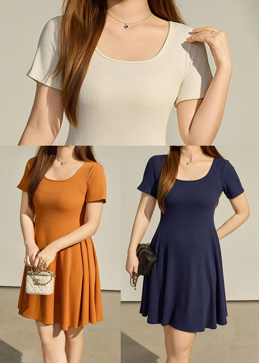 Handmade Orange U Neck Cotton Vacation Dress Summer