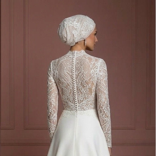 Handmade Hijab Bridal Gown Lace Modest Wedding Dress Muslim