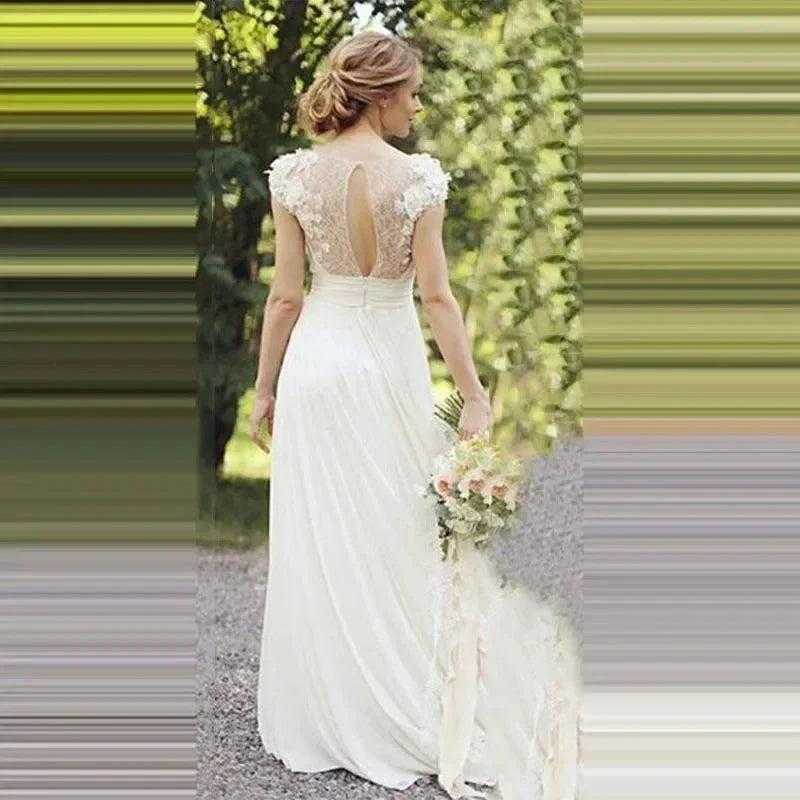 Haute Couture White 3D Appliques Bride Dress Deep V-Neck Backless Satin Sweep Train  A-LINE Bespoke Wedding Dress (ZD14201)