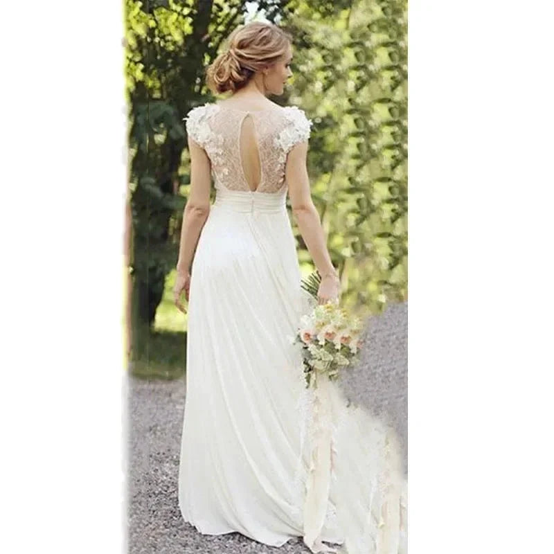 Haute Couture White 3D Appliques Bride Dress Deep V-Neck Backless Satin Sweep Train  A-LINE Bespoke Wedding Dress (ZD14201)