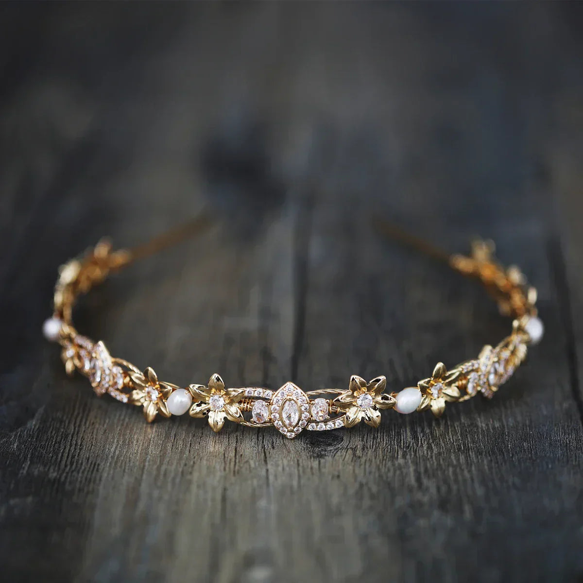 Bridal Hair Jewelry Vintage Gold Color Headbands Tiaras Zirconia Headpieces Crowns Brides Zirconia Hairbands Wedding Accessories Default Title