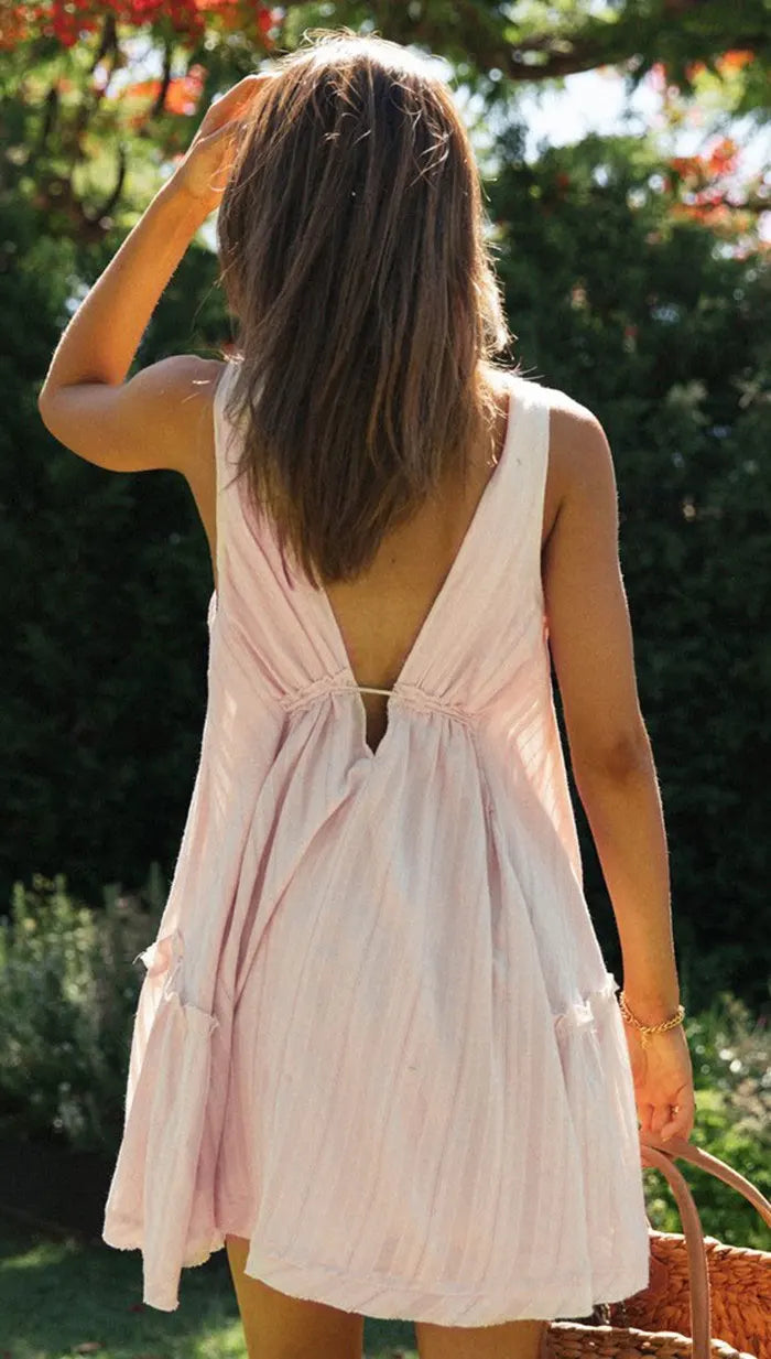 Plunging Neck Cotton Tunic Beach Cover - Up