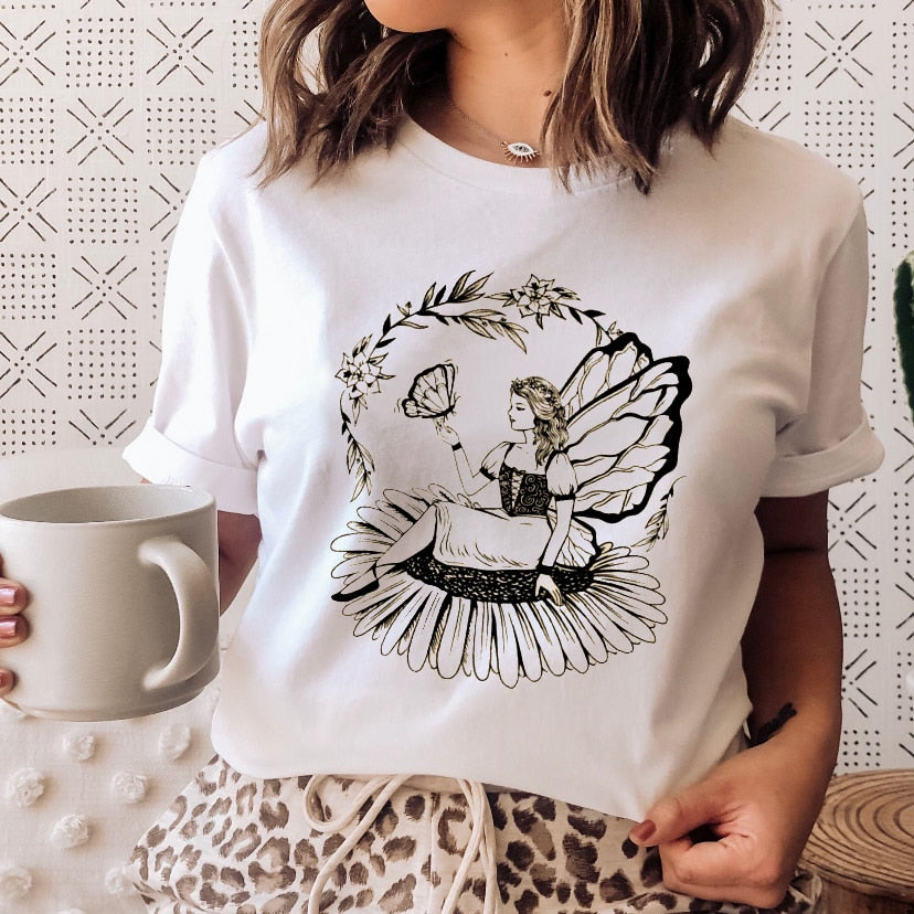 Ladies Mushroon Frog Tshirt Fashion Cartoon Animal Lady Print Tee