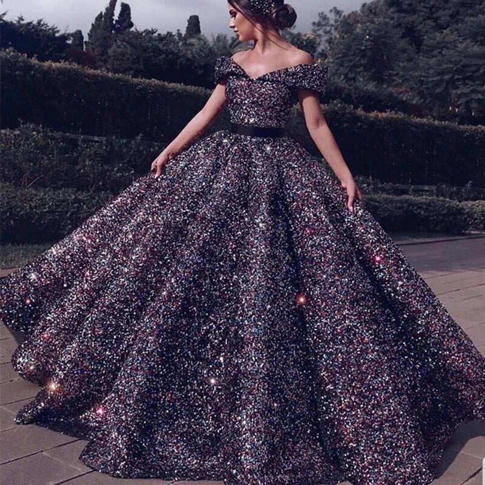 Customized Sparkly Burgundy Evening Dress Long robe de mariee Off Shoulder Sequins Lace Up Ball Gown Vestidos De Noiva picture color 4 Floor Length