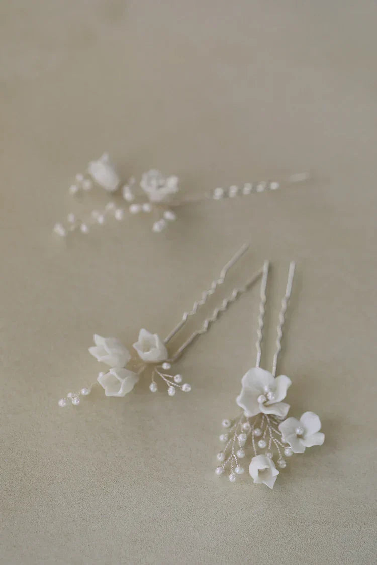 Bridal Jewelry Porcelain Flower Hairpins Silver Color Hair Pin Clip For Brides Bridesmaids Women Head Pieces Wedding Accessories