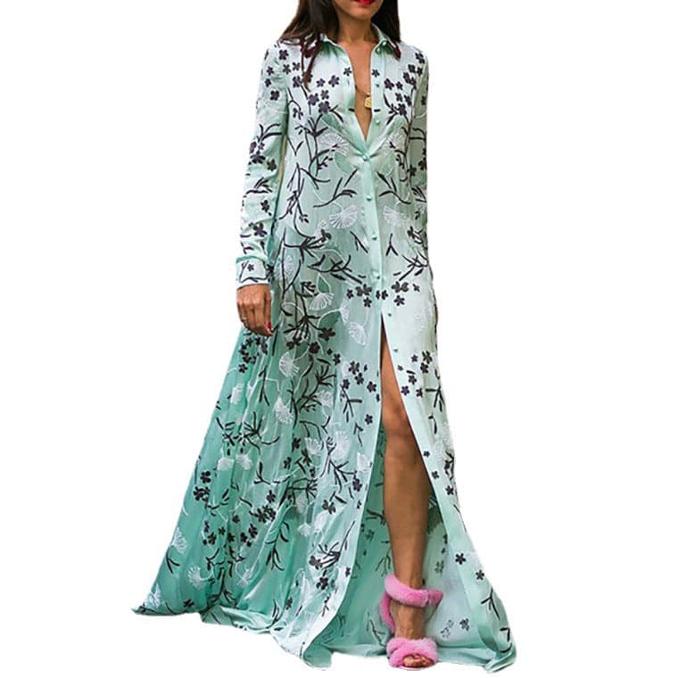 Women Print Dress Long Sleeve Maxi Dresses