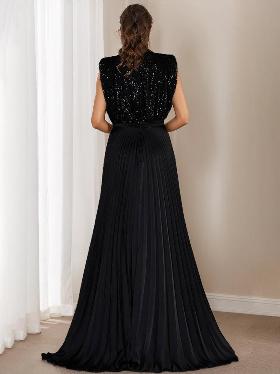 High Neck Sleeveless A Line Dress for Mothers of the Bride & Groom with Sequins and Ruffles