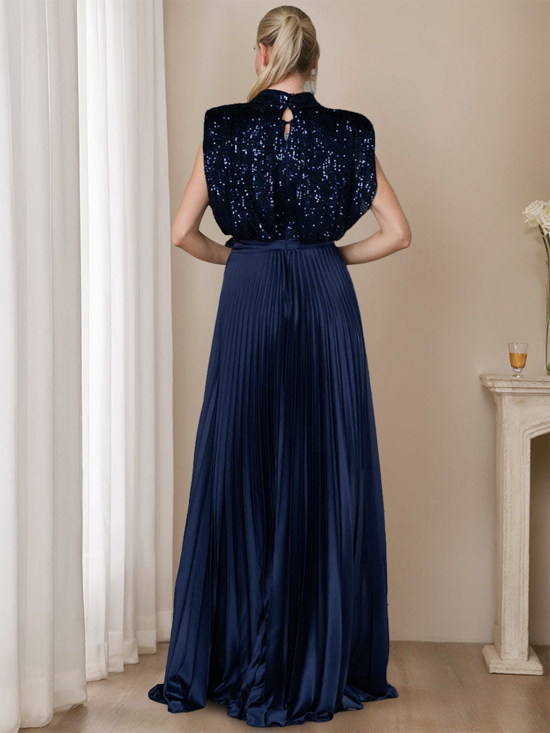 High Neck Sleeveless A Line Dress for Mothers of the Bride & Groom with Sequins and Ruffles