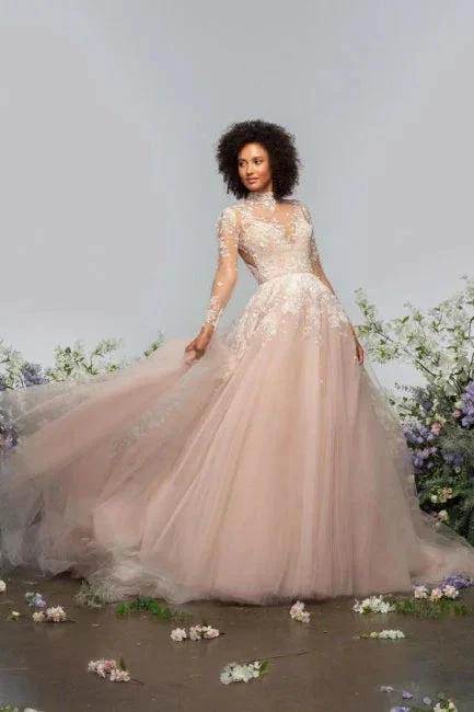 High neck Elegant Lace Long sleeves Wedding Dress (ZD15695) - VelvetHem