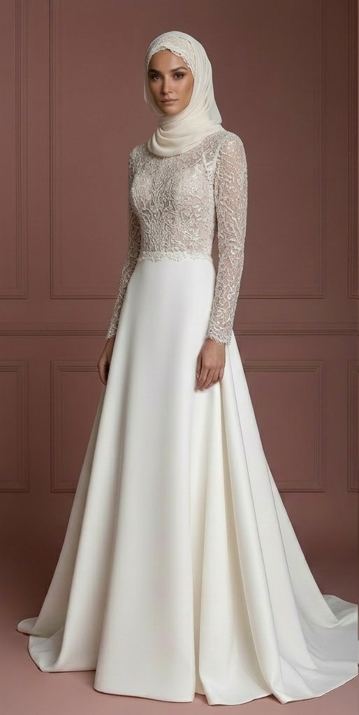 Hijab Bridal Wedding Dress With Button Back Modest Style Muslim