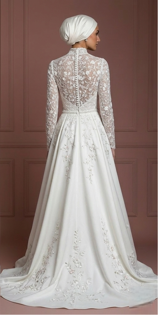 Hijab Bridal Gown For Spring Wedding Dress Floral Style Muslim