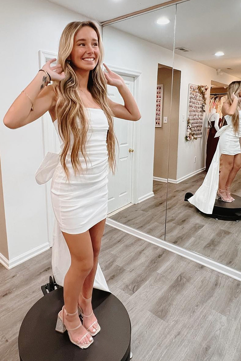 Homecoming Dresses Strapless Tight Short Cocktail Dresses with Bowknot
