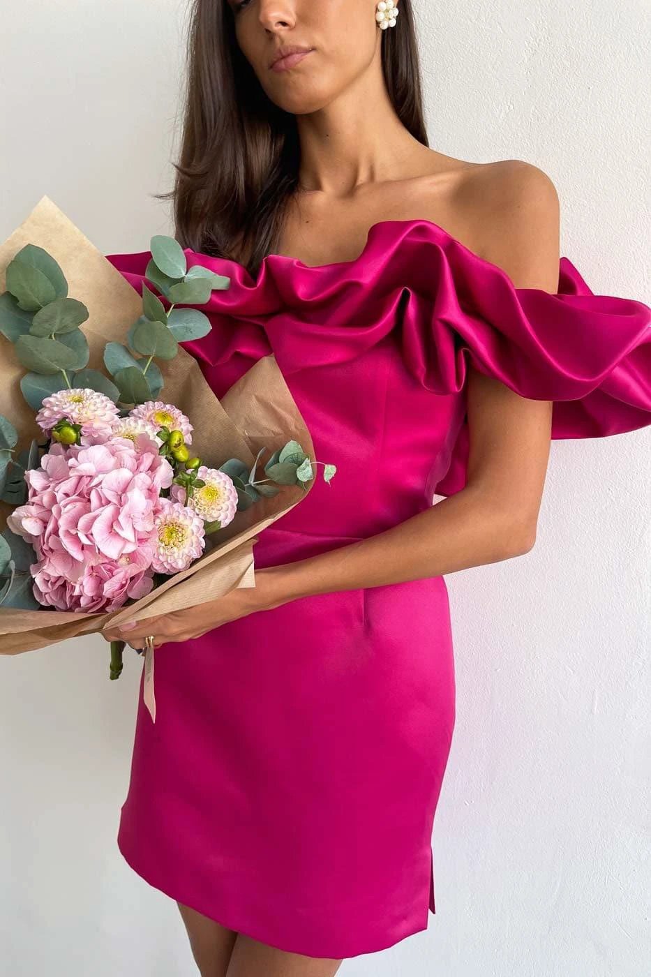fuchsia mini dress strapless corset mini dress (ZD11618)