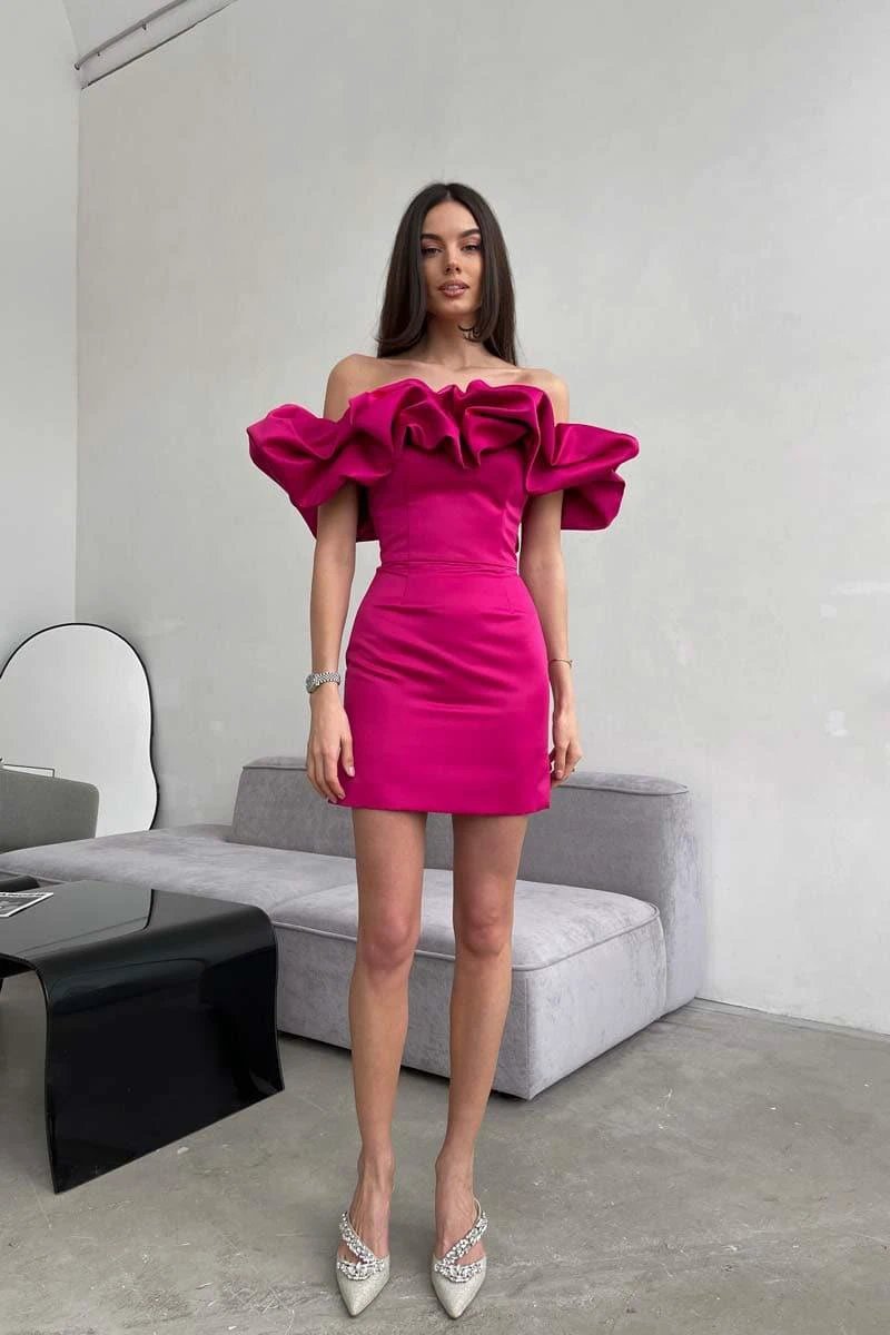 fuchsia mini dress strapless corset mini dress (ZD11618)