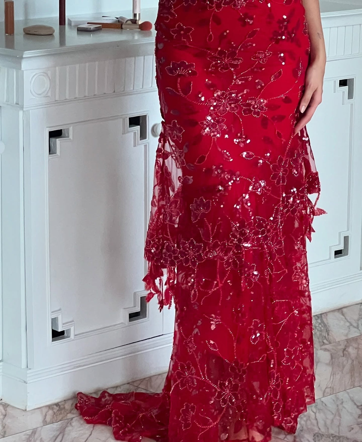 Hot Mermaid Spaghetti Straps Red Long Prom Dress With Embroidery Formal Evening Gown