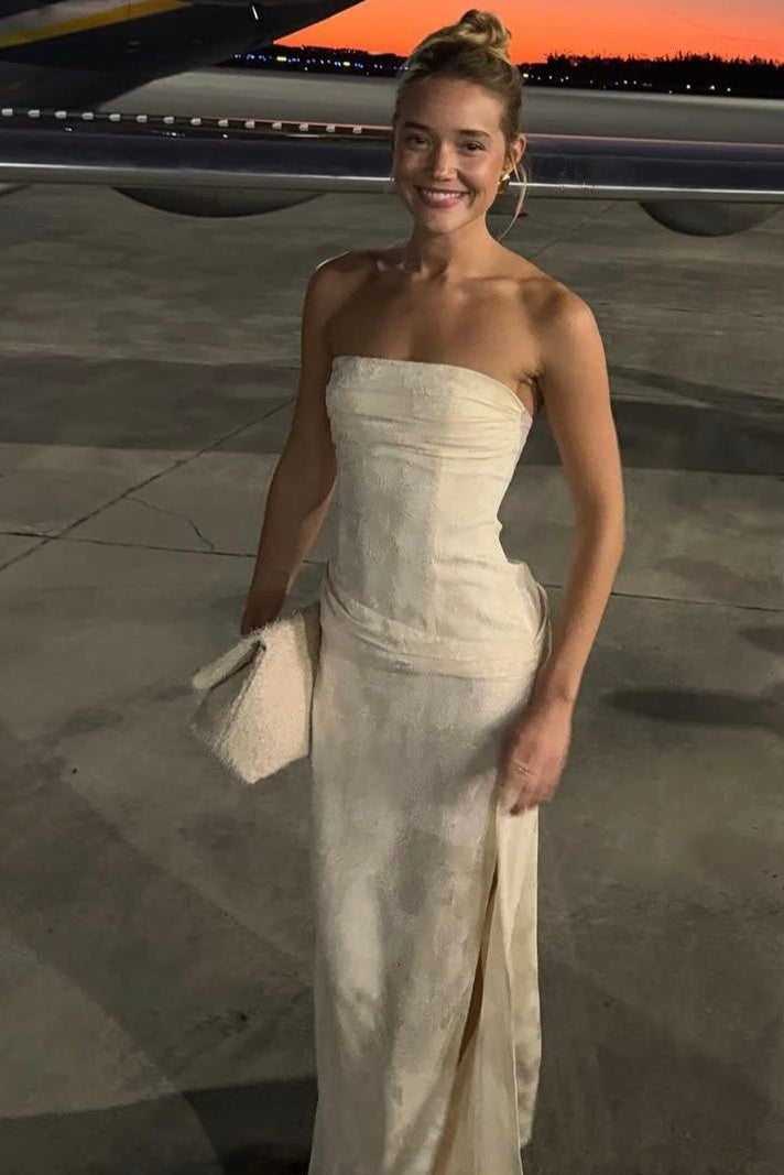 Hot Sheath Strapless Ivory Long Party Dress with Ruched - View 2 | VelvetHem