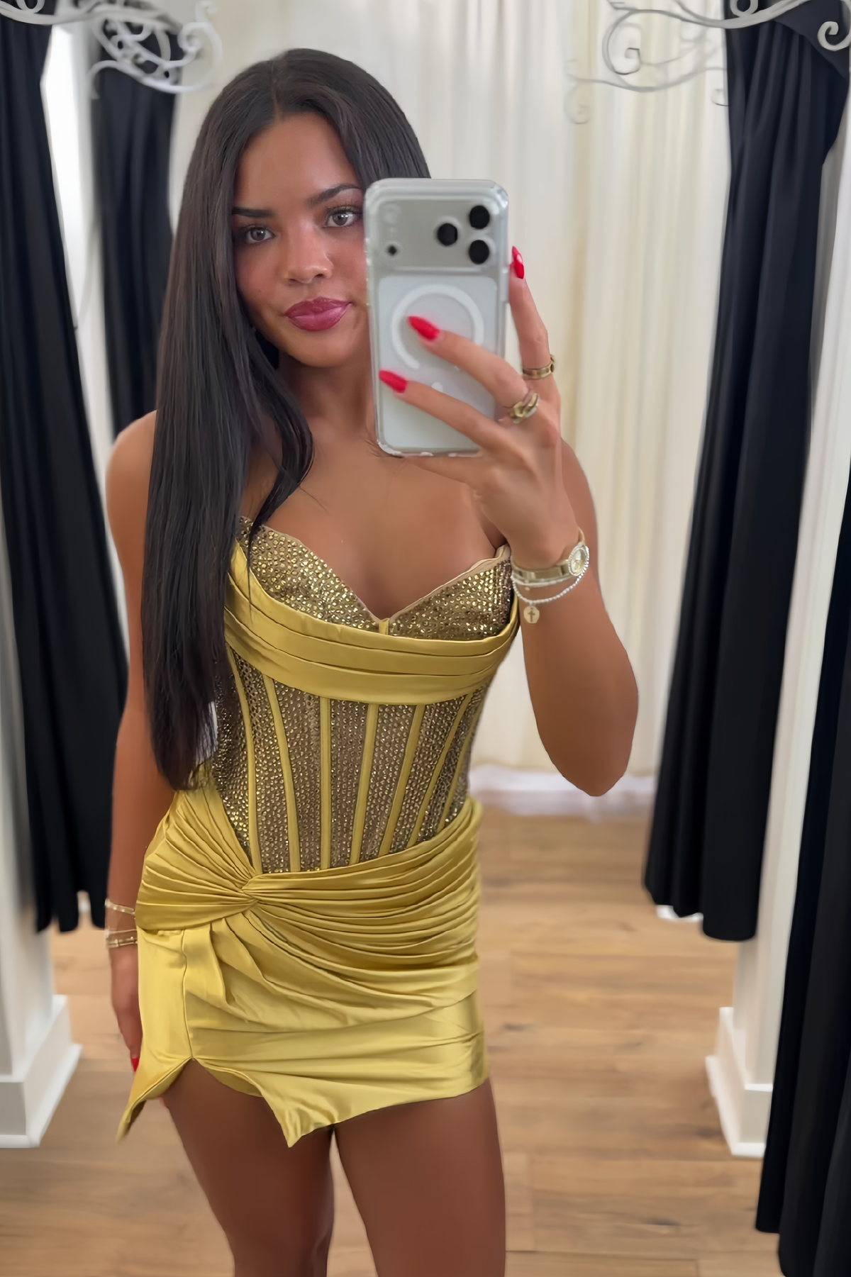 Hot Sheath Sweetheart Gold Corset Homecoming Dress with Beading