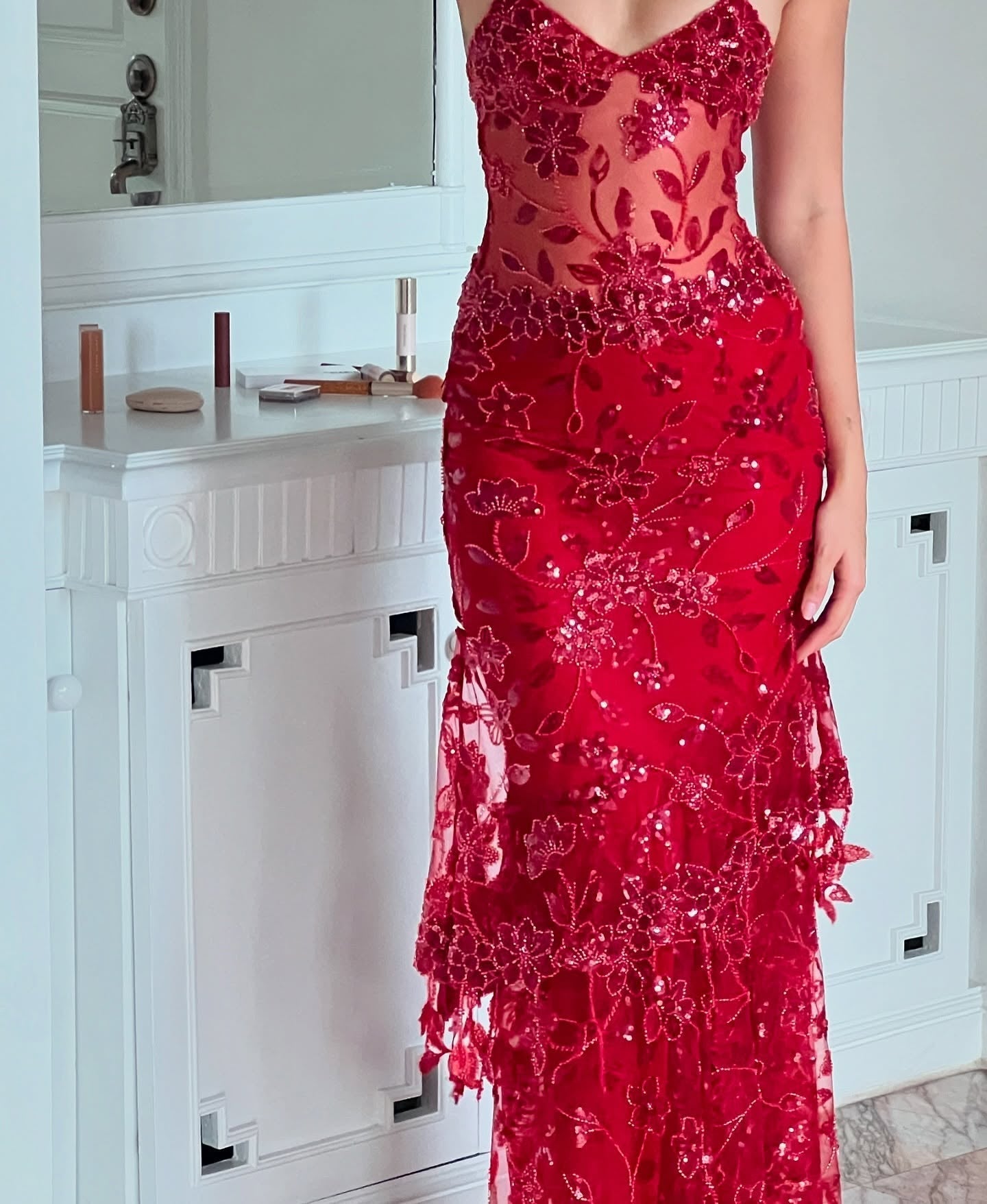Gorgeous Mermaid Spaghetti Straps Orange Long Prom Dress with Appliques