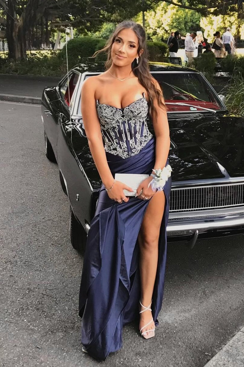 Hot Mermaid Strapless Dark Pink Corset Prom Dress with Beading