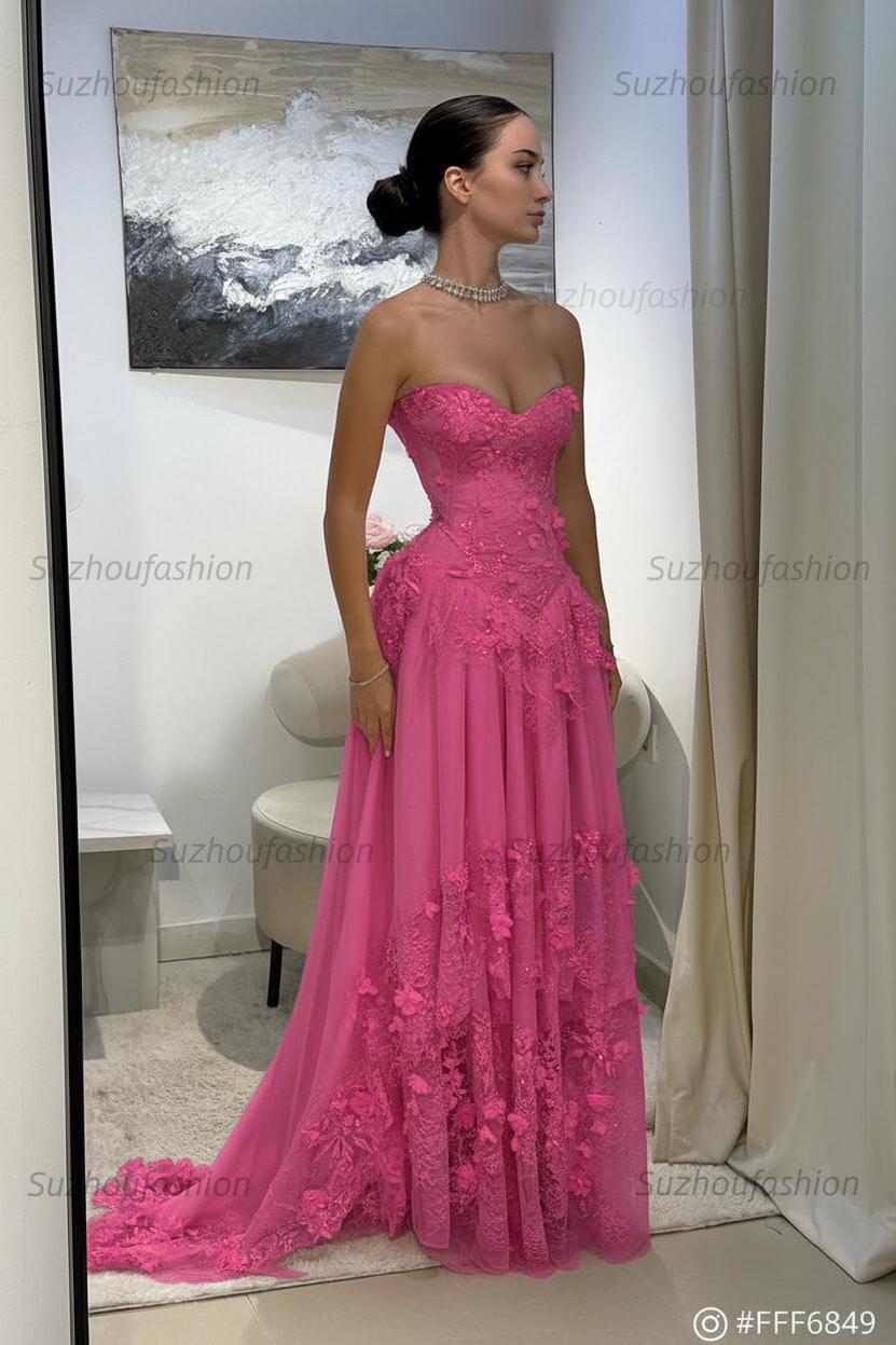 Strapless Sleeveless Long Evening Formal Dress With Pleated Appliques