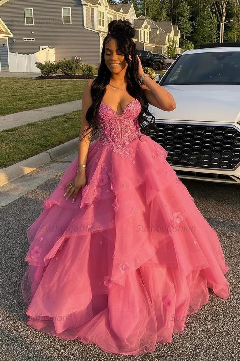 Sage Prom Dress Floral Tiered Ruffles A-Line Sweetheart Corset Long Formal Dress