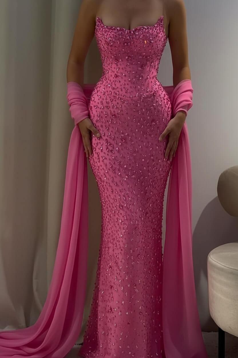 Strapless Sleeveless Long Mermaid Evening Formal Dress With Beading