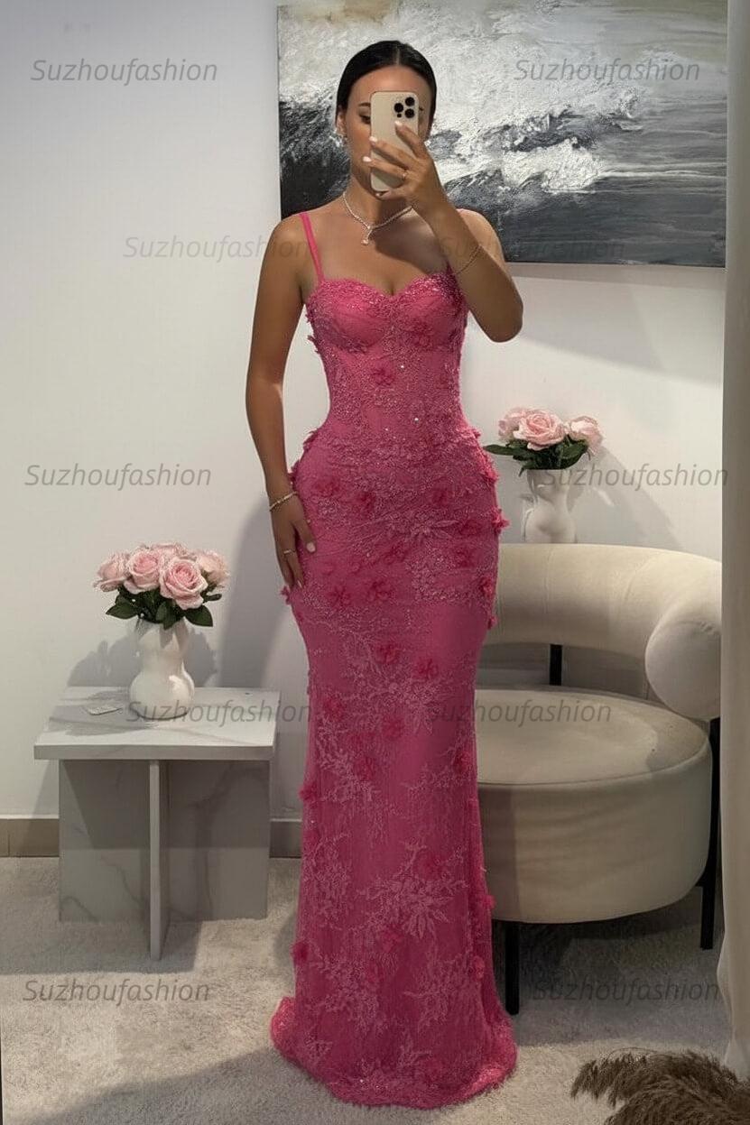 Suzhoufashion Light Blue 3D Floral Lace Beaded Mermaid Prom Dress With Illusion Corset Bodice Formal Evening Gown