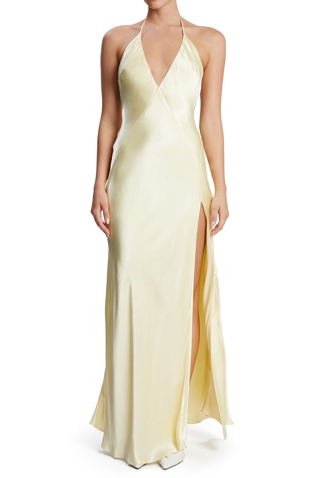 Hot Sheath Spaghetti Straps Light Yellow Long Party Dress with Backless Button - View 2 | VelvetHem