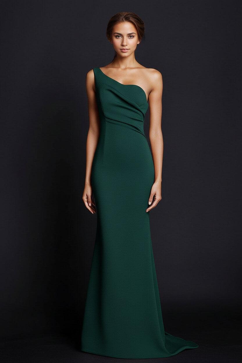One Shoulder Khaki Wedding Guest Dress Mermaid Long Formal Dress