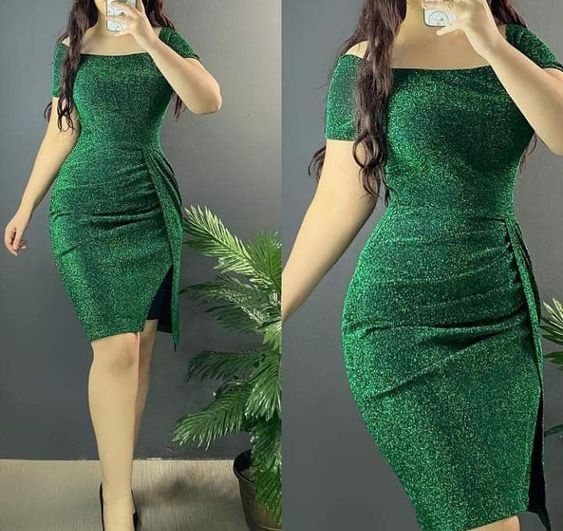 Green Short Sleeves Bodycon Dress Sexy Homecoming Dress Y6051 - VelvetHem