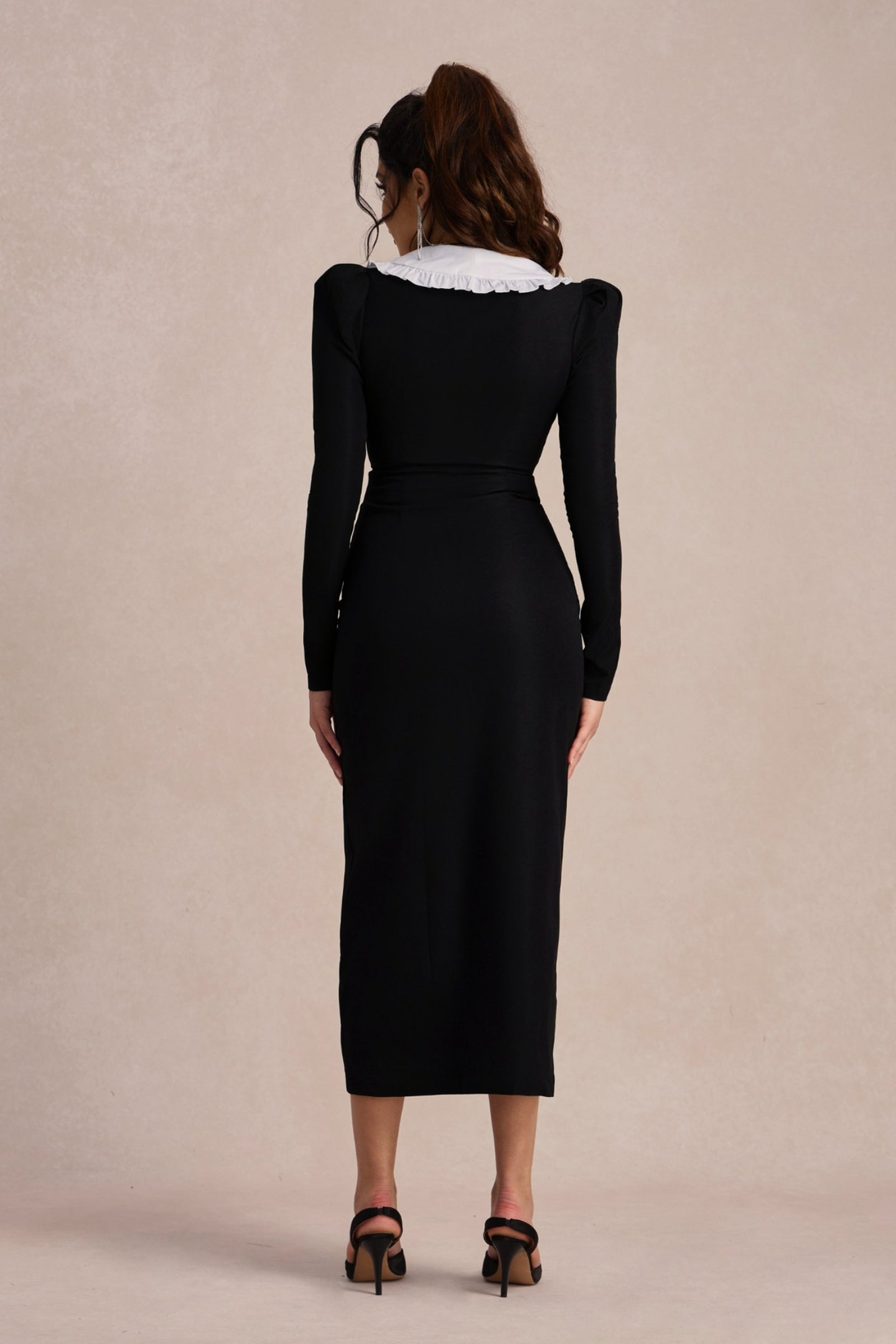 Kathy Peter Pan Collar V neck Midi Dress