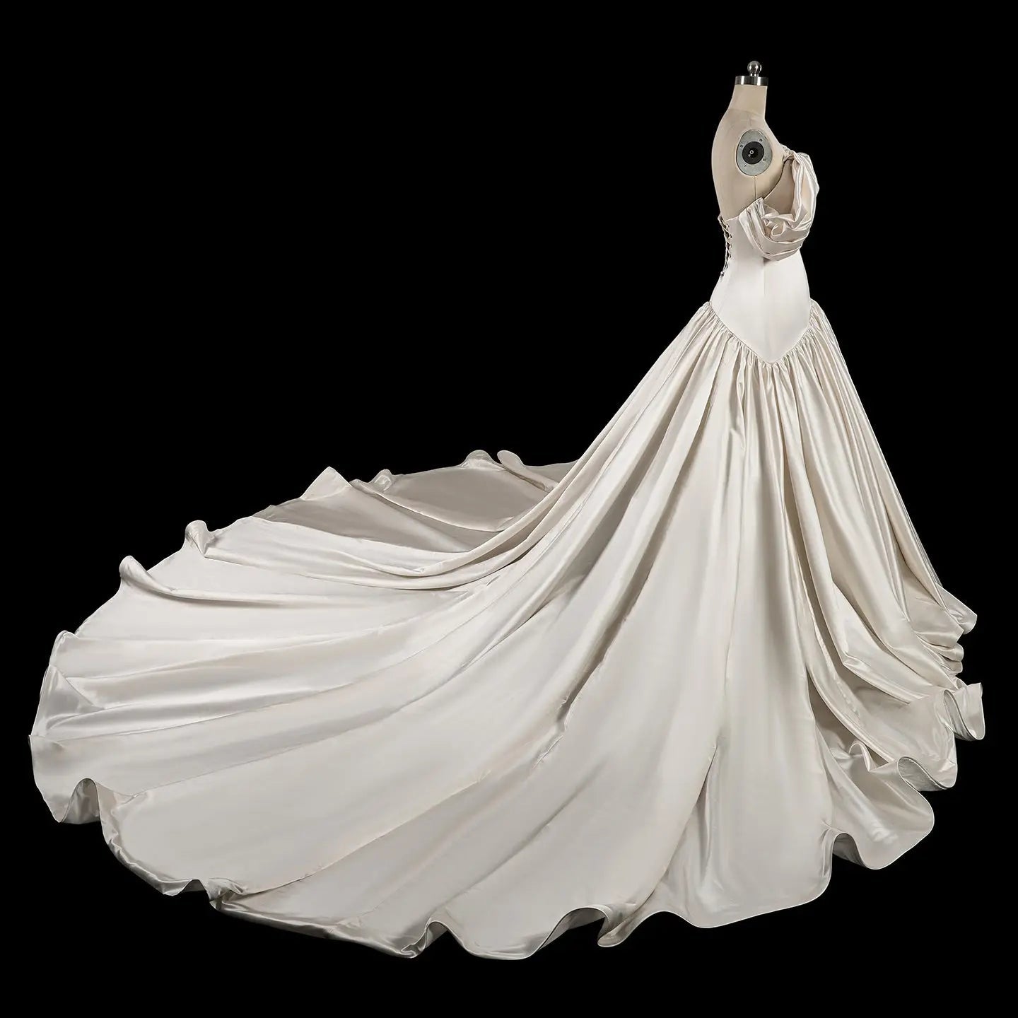 Romantic White Satin Off-the-Shoulder Puff Sleeve Ball Gown Wedding Dress ZP113
