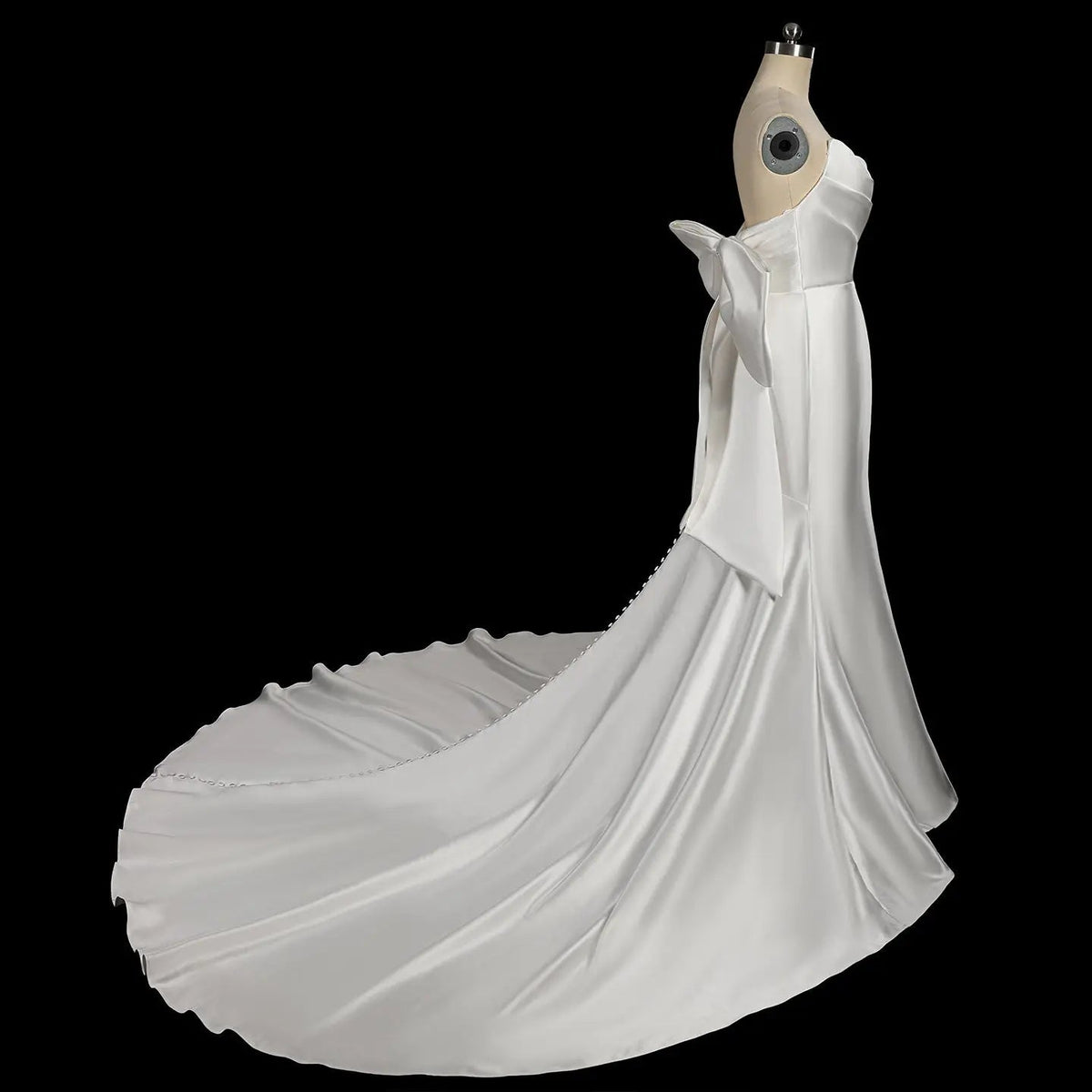 Glamorous Lvory Satin Wedding Dress with Buttons & Train ZP053