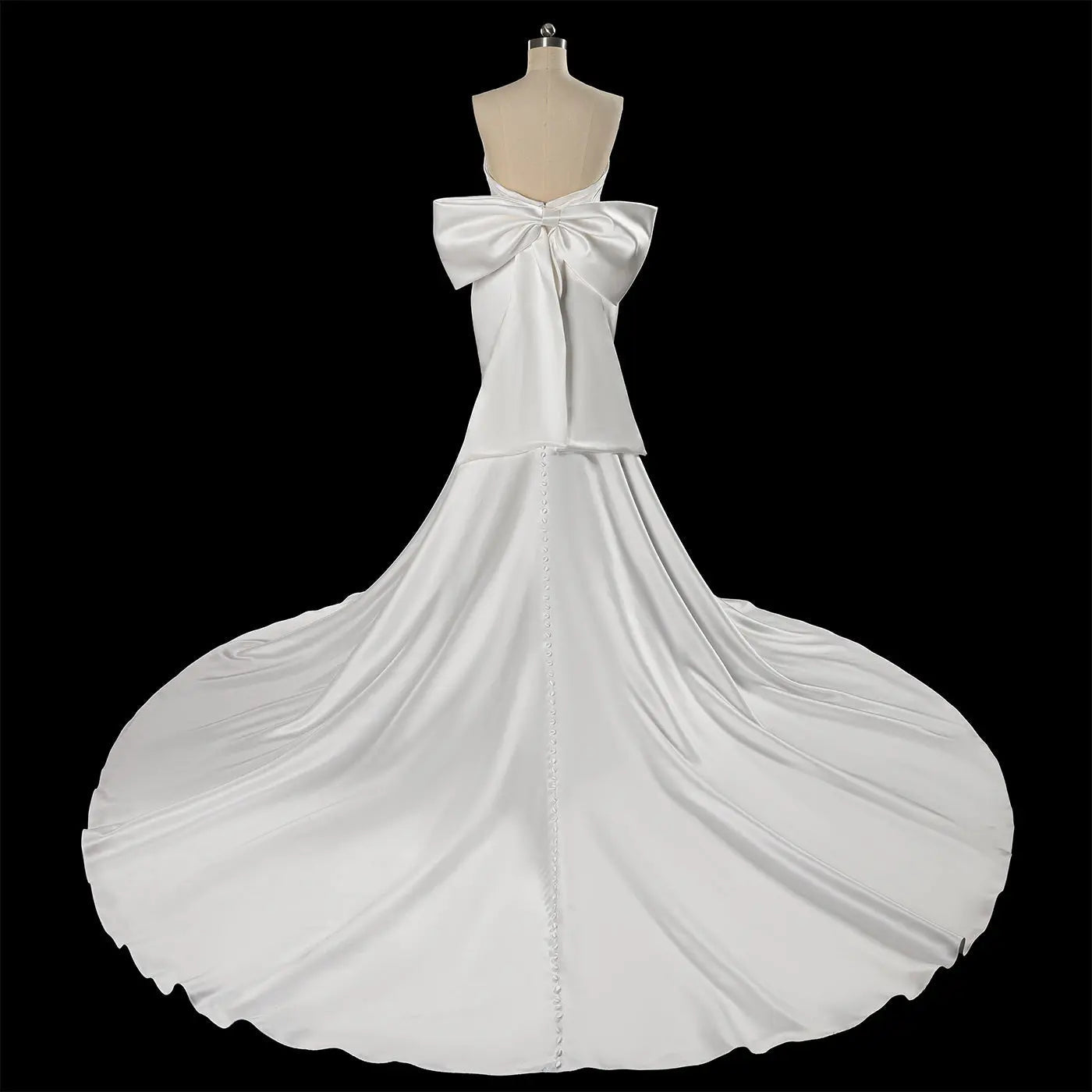 Glamorous Lvory Satin Wedding Dress with Buttons & Train ZP053