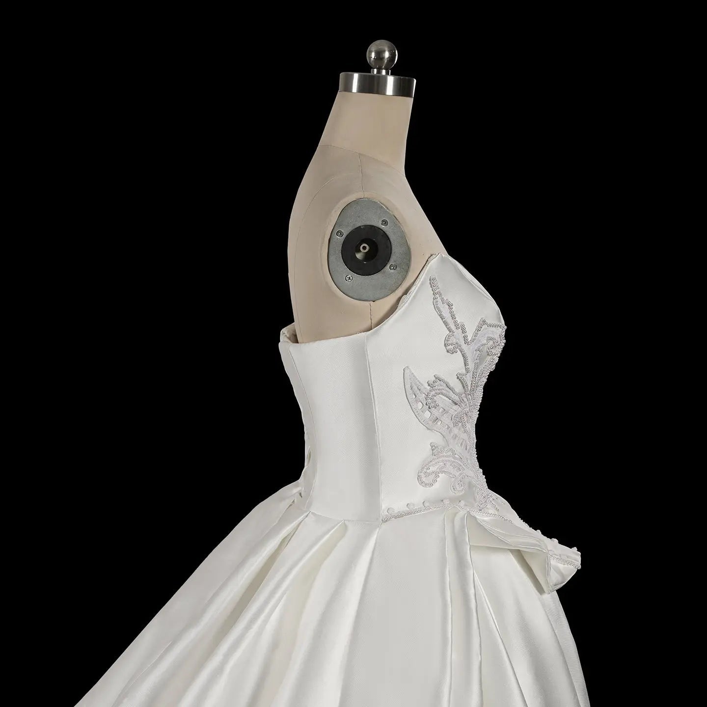 Luxury White Satin Strapless Beaded Ball Gown Train Wedding Dress ZP152
