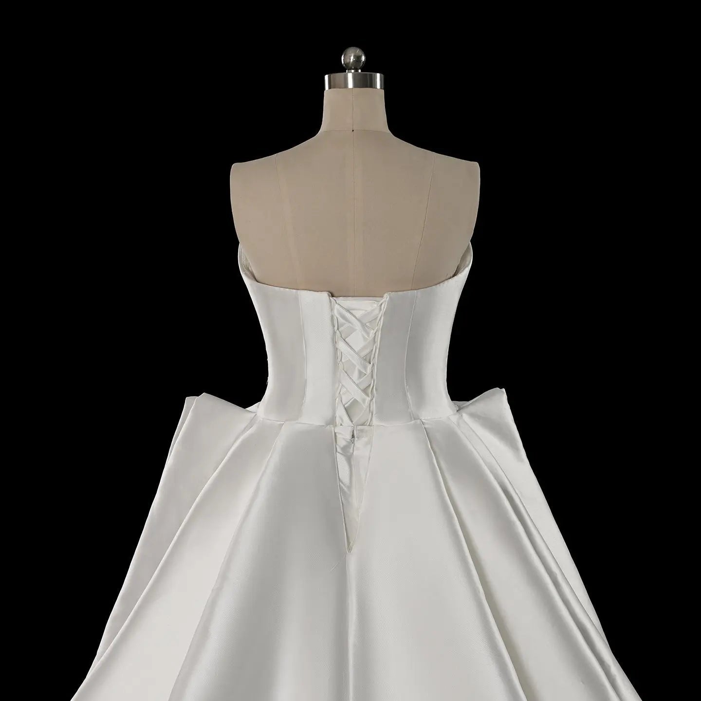 Luxury White Satin Strapless Beaded Ball Gown Train Wedding Dress ZP152