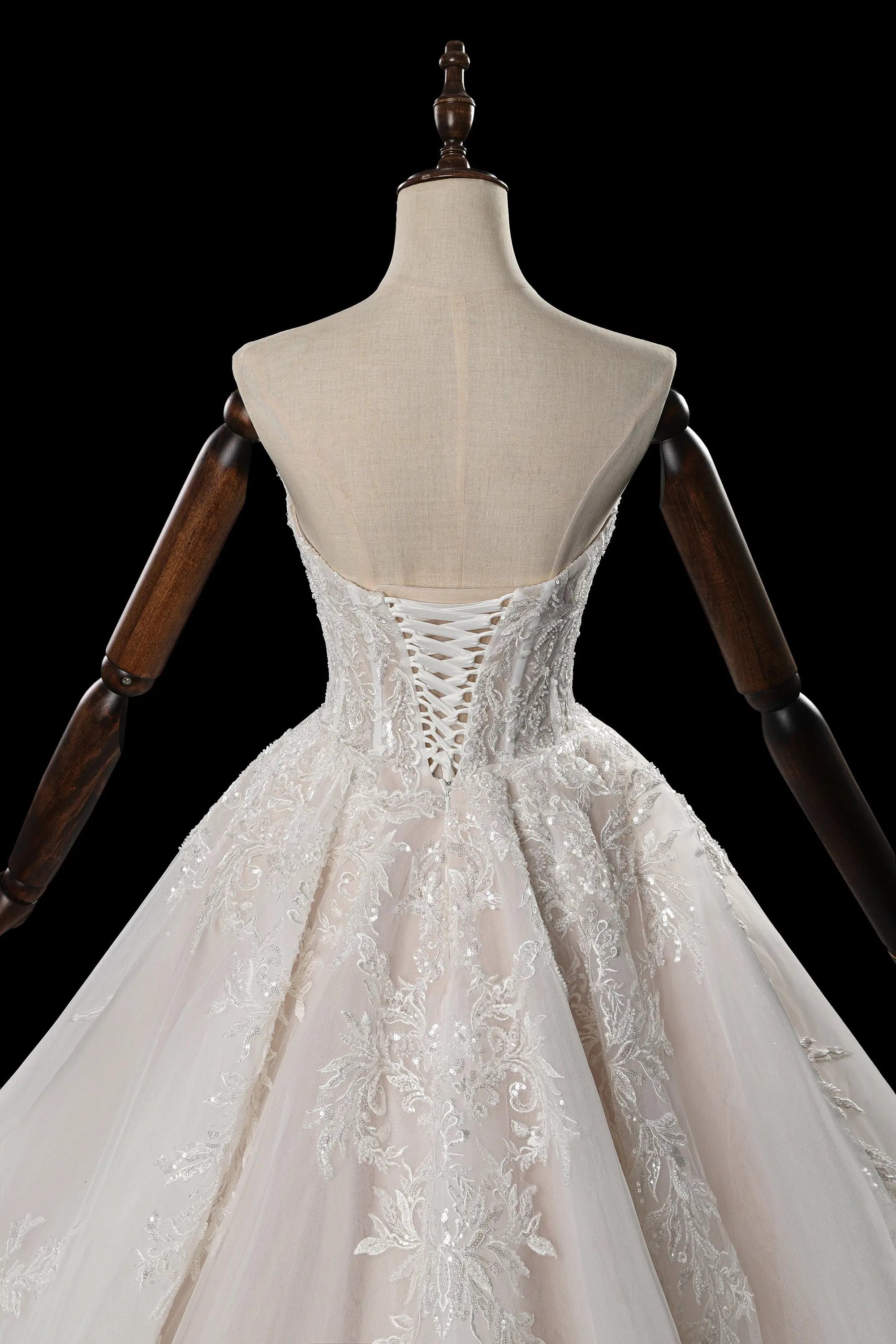 Elegant Ivory Strapless Corset Lace Tulle Bridal Gown Wedding Dress with Long Detachable Sleeves ZP067