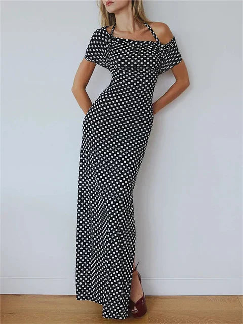 Black Polka Dot Off - shoulder Maxi Dress