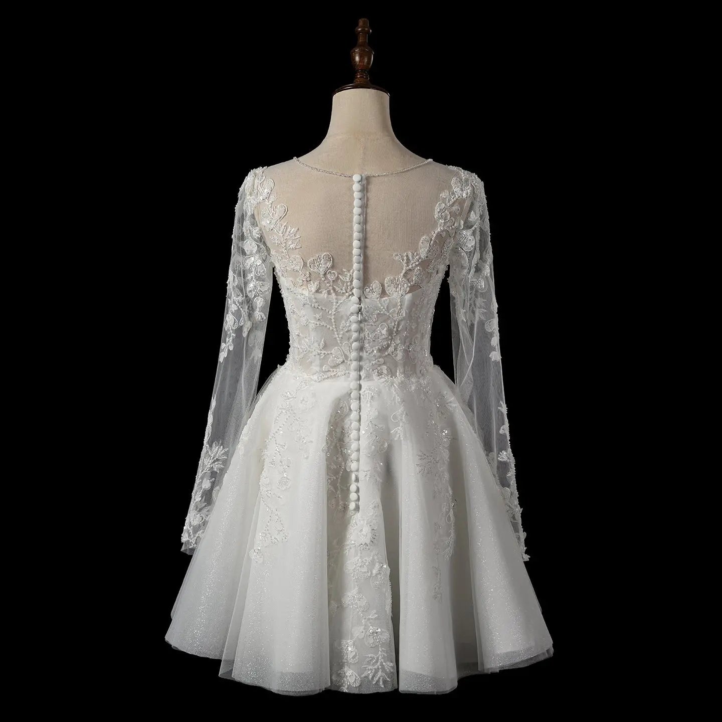 Elegant Off White Long Sleeve Lace Short Wedding Dress ZP050