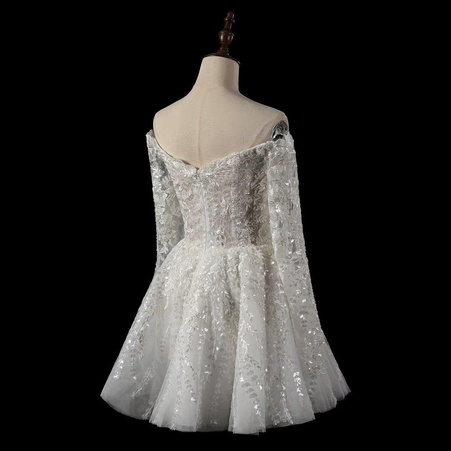 Elegant Off White Off-the-Shoulder Lace Short Wedding Dress ZP048