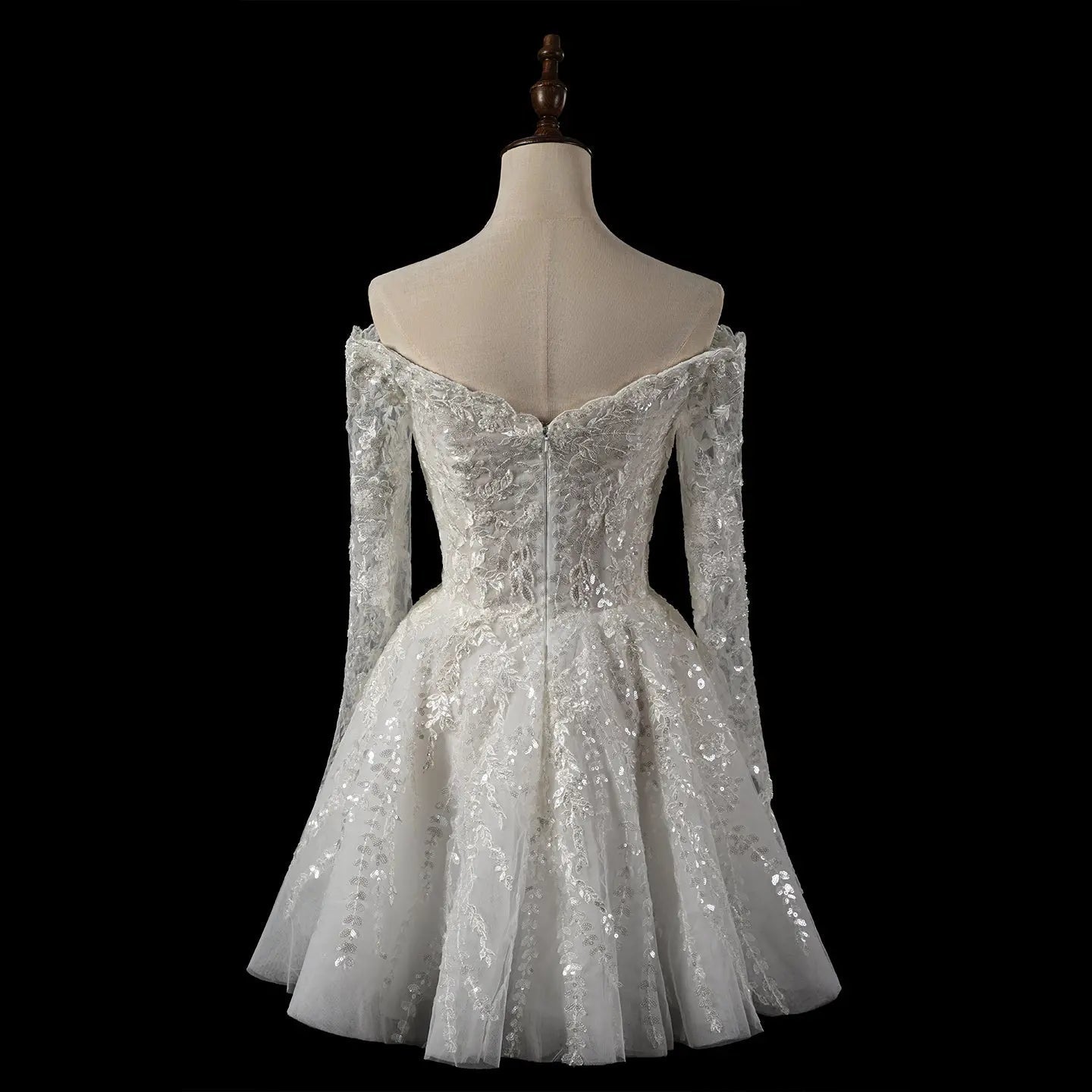 Elegant Off White Off-the-Shoulder Lace Short Wedding Dress ZP048