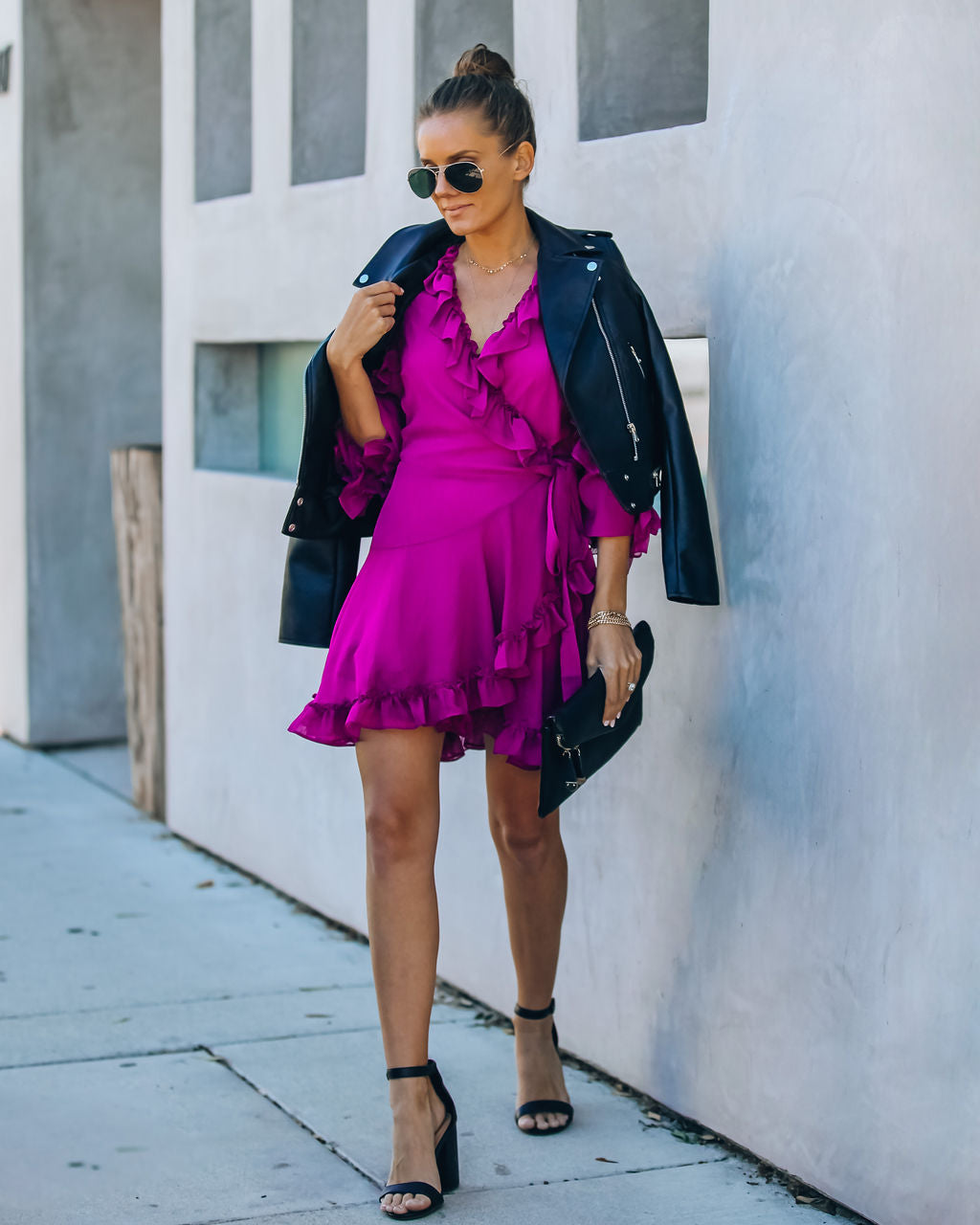 Away With Me Ruffle Wrap Dress Berry