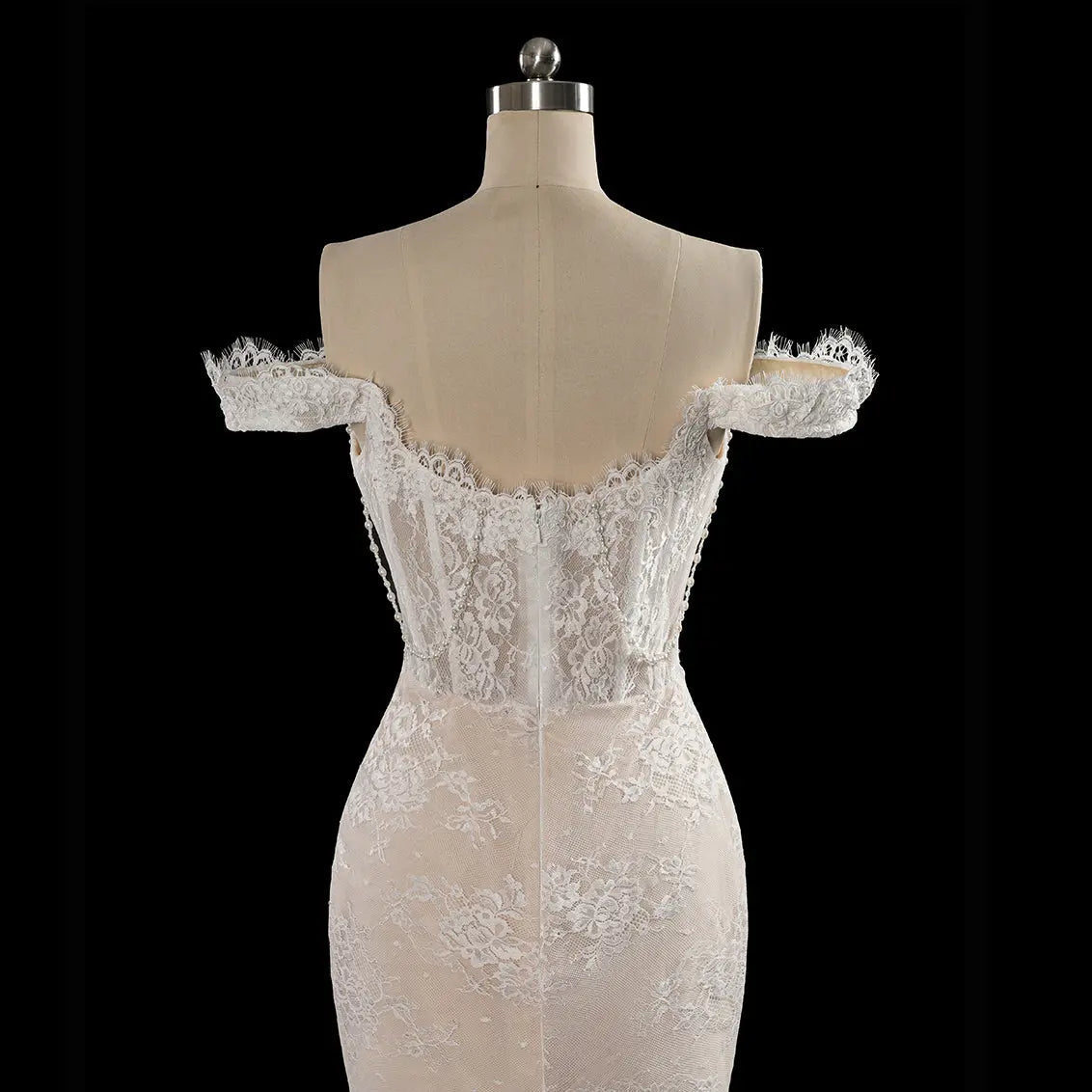 Opulent Ivory Off-the-Shoulder Beaded Lace Tulle Ball Gown Wedding Dress ZP127