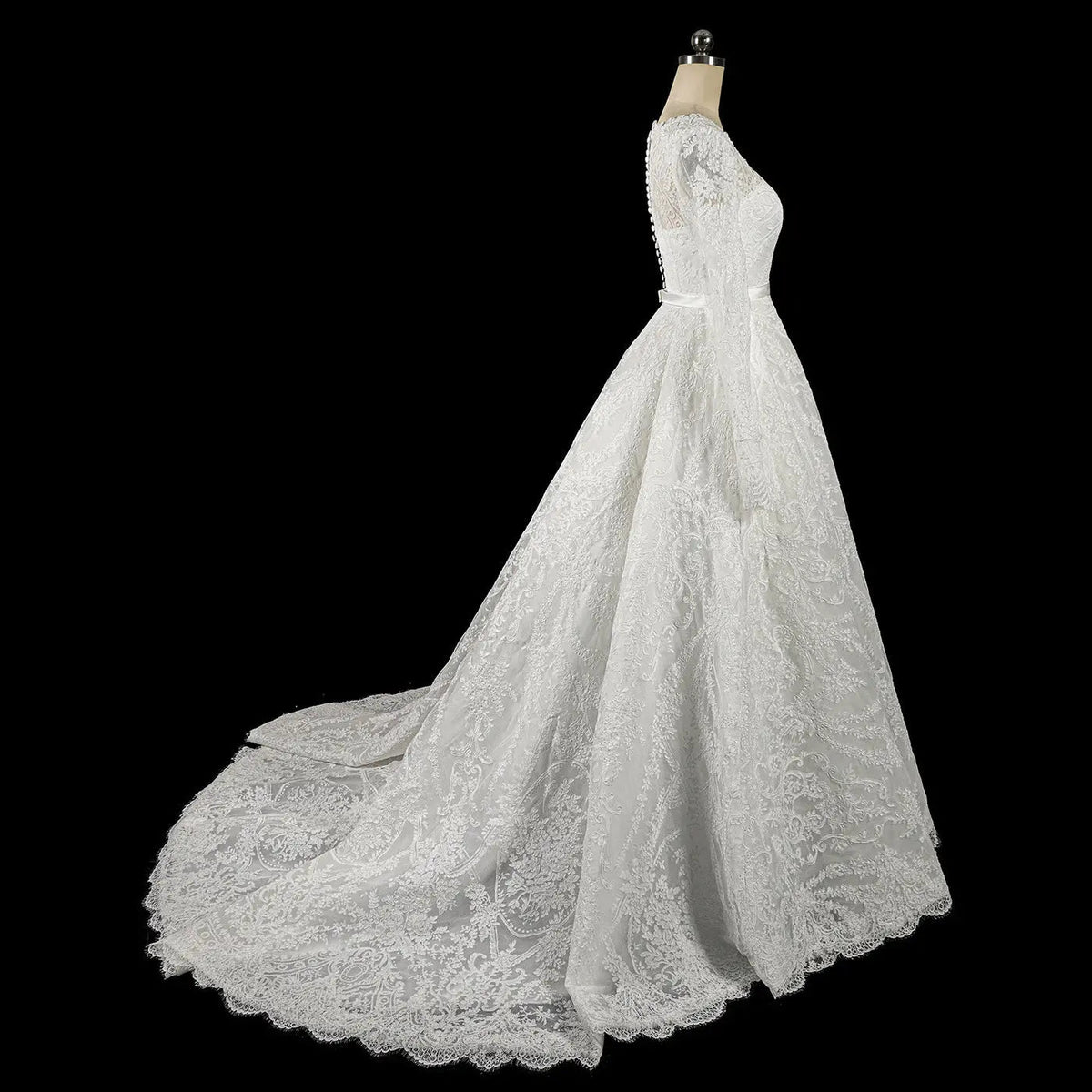 Luxury White Lace Long Sleeve Square Neck Wedding Dress with Veil ZP136