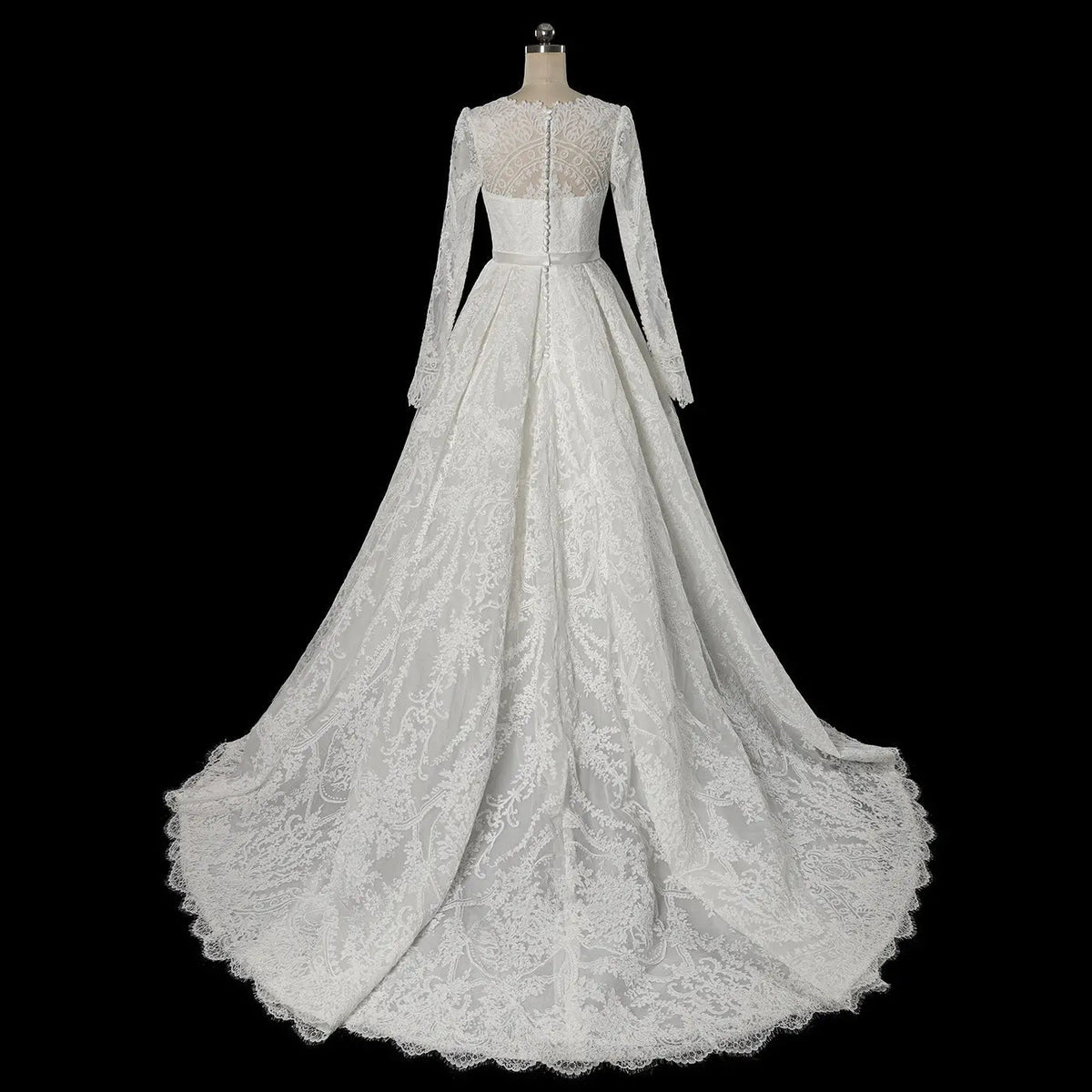 Luxury White Lace Long Sleeve Square Neck Wedding Dress with Veil ZP136