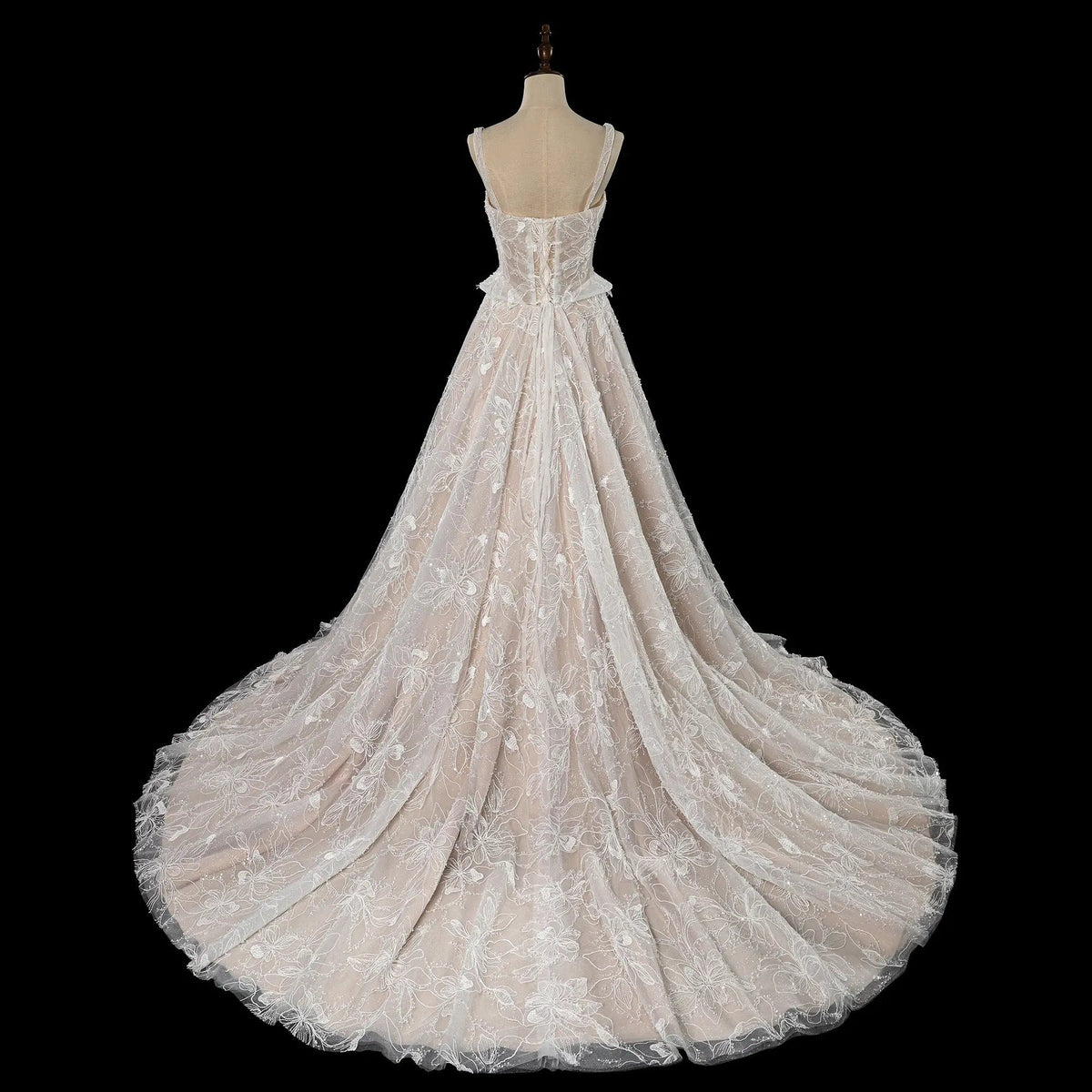 Luxury Ivory Square Neck Corset Lace Tulle A-Line Wedding Dress with Train ZP064
