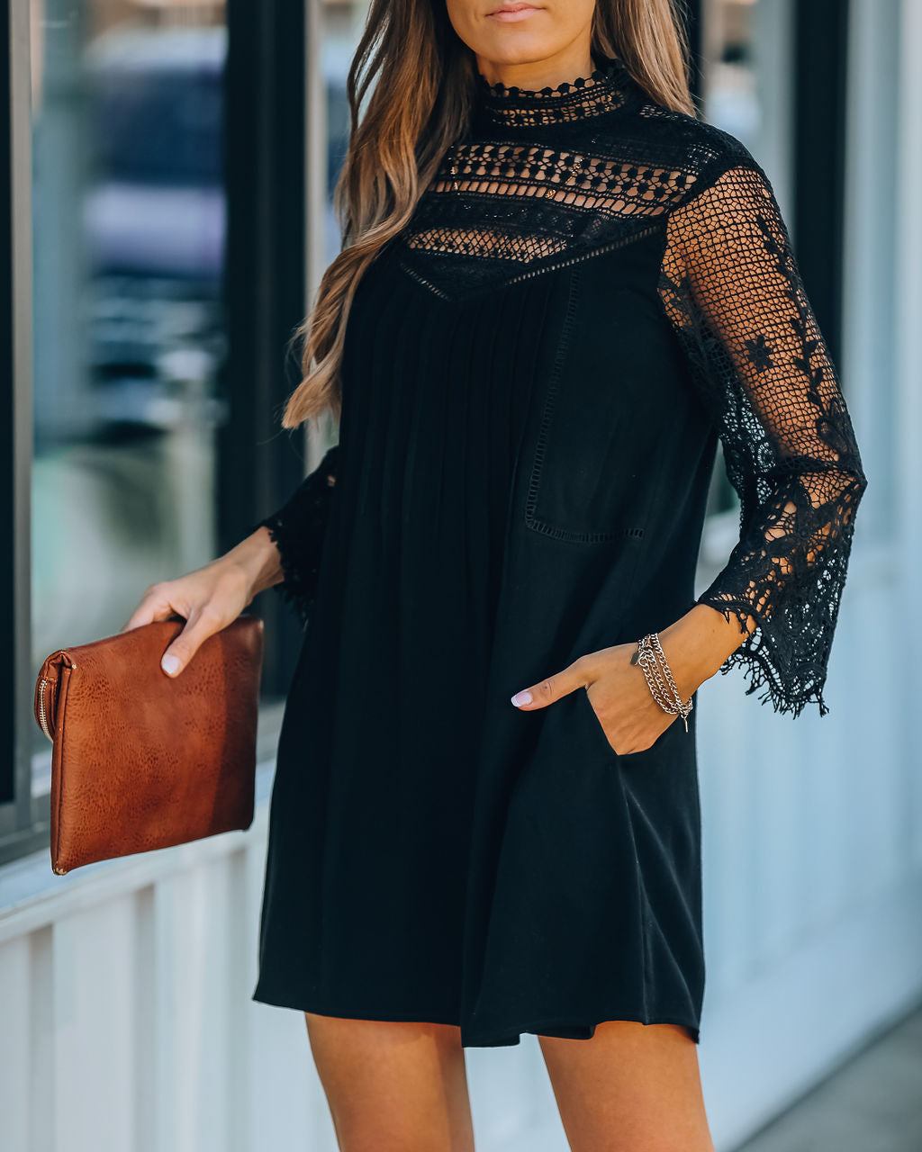 City Of Love Pocketed Crochet Lace Dress Black